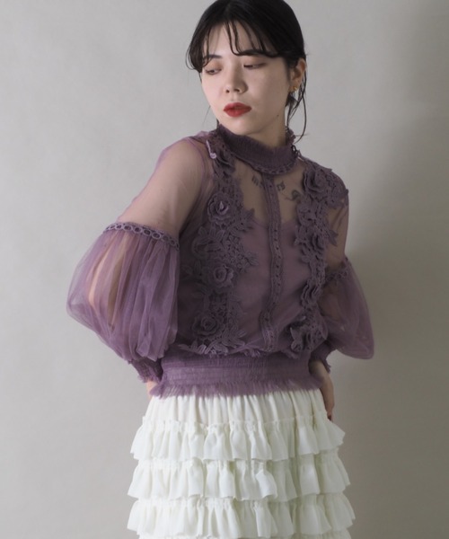 Bloom Closet（ブルームクローゼット）の「ヴィンテージレースチュールハイネックプルオーバー（シャツ/ブラウス・レディース・ブラック/パープル/グレー/ブルー/アイボリー・FREE）」の7枚目の写真