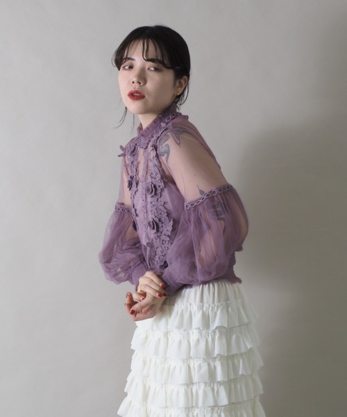 Bloom Closet（ブルームクローゼット）の「ヴィンテージレースチュールハイネックプルオーバー（シャツ/ブラウス・レディース・ブラック/パープル/グレー/ブルー/アイボリー・FREE）」の20枚目の写真