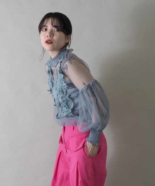 Bloom Closet（ブルームクローゼット）の「ヴィンテージレースチュールハイネックプルオーバー（シャツ/ブラウス・レディース・ブラック/パープル/グレー/ブルー/アイボリー・FREE）」の13枚目の写真