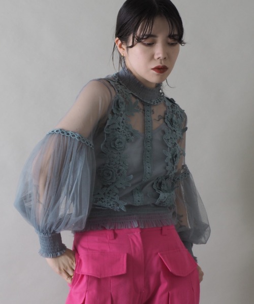 Bloom Closet（ブルームクローゼット）の「ヴィンテージレースチュールハイネックプルオーバー（シャツ/ブラウス・レディース・ブラック/パープル/グレー/ブルー/アイボリー・FREE）」の11枚目の写真