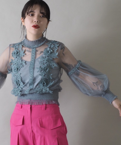 Bloom Closet（ブルームクローゼット）の「ヴィンテージレースチュールハイネックプルオーバー（シャツ/ブラウス・レディース・ブラック/パープル/グレー/ブルー/アイボリー・FREE）」の8枚目の写真