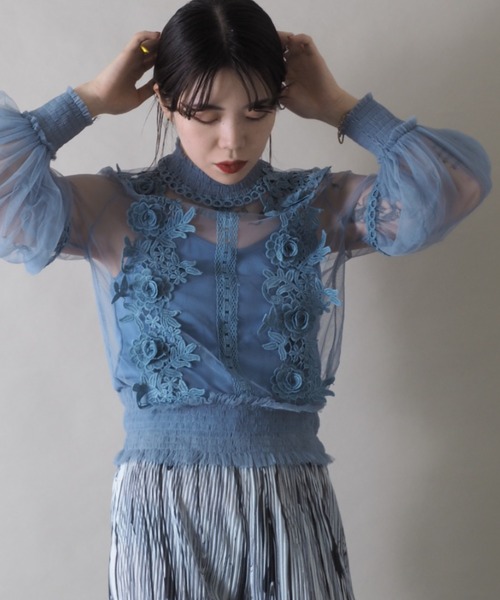 Bloom Closet（ブルームクローゼット）の「ヴィンテージレースチュールハイネックプルオーバー（シャツ/ブラウス・レディース・ブラック/パープル/グレー/ブルー/アイボリー・FREE）」の14枚目の写真