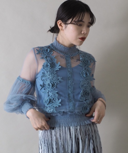 Bloom Closet（ブルームクローゼット）の「ヴィンテージレースチュールハイネックプルオーバー（シャツ/ブラウス・レディース・ブラック/パープル/グレー/ブルー/アイボリー・FREE）」の21枚目の写真