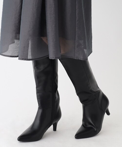 index(インデックス)の「◆ポインテッドトゥロングブーツ(ブーツ・レディース・ベージュ/ブラック・02/03)」の2枚目の写真