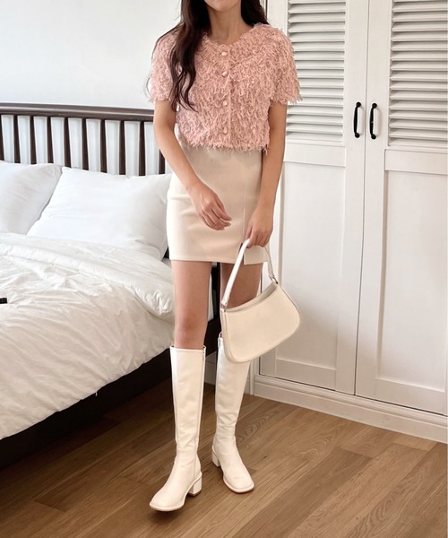 by muni:r（バイ ムニール）の「シャギー半袖クロップドガーディガン（シャツ/ブラウス・レディース・ピンク/アイボリー/ブラック・FREE）」の20枚目の写真