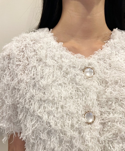 by muni:r（バイ ムニール）の「シャギー半袖クロップドガーディガン（シャツ/ブラウス・レディース・ピンク/アイボリー/ブラック・FREE）」の17枚目の写真