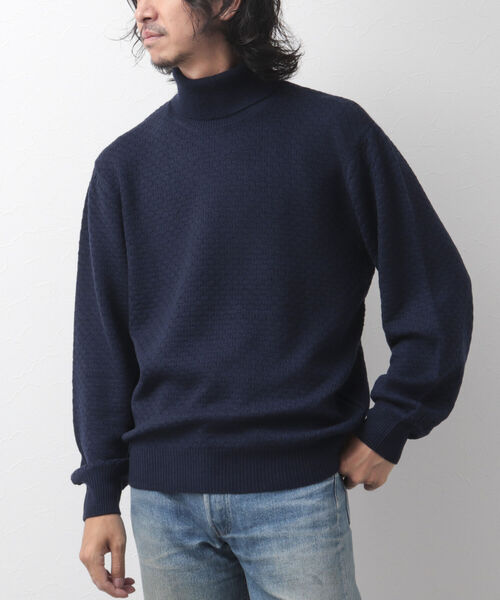 NOLLEY'S goodman(ノーリーズグッドマン)の「ワッフルカノコ タートルネックニット(ニット/セーター・メンズ・ブルー/オレンジ/ネイビー・S/M/L/XL)」の2枚目の写真