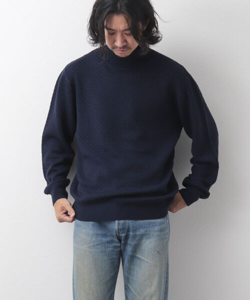 NOLLEY'S goodman(ノーリーズグッドマン)の「ワッフルカノコ タートルネックニット(ニット/セーター・メンズ・ブルー/オレンジ/ネイビー・S/M/L/XL)」の6枚目の写真