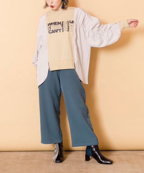 OSMOSIS(オズモーシス)の「【WEB限定アイテム】プリント切替ギャザープルオーバー(スウェット・レディース・ブラック/ライトベージュ/チャコール・ONE SIZE)」の5枚目の写真