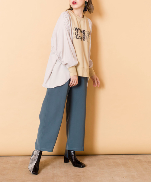 OSMOSIS(オズモーシス)の「【WEB限定アイテム】プリント切替ギャザープルオーバー(スウェット・レディース・ブラック/ライトベージュ/チャコール・ONE SIZE)」の6枚目の写真