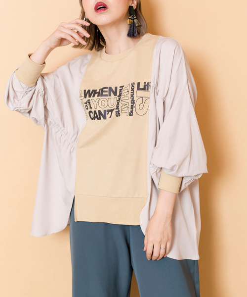 OSMOSIS(オズモーシス)の「【WEB限定アイテム】プリント切替ギャザープルオーバー(スウェット・レディース・ブラック/ライトベージュ/チャコール・ONE SIZE)」の7枚目の写真