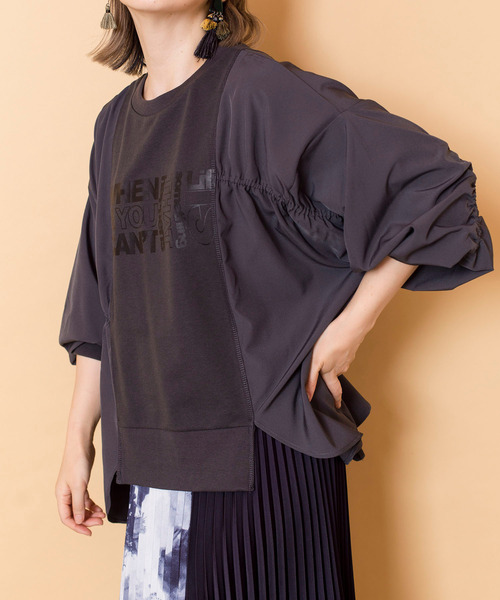 OSMOSIS(オズモーシス)の「【WEB限定アイテム】プリント切替ギャザープルオーバー(スウェット・レディース・ブラック/ライトベージュ/チャコール・ONE SIZE)」の17枚目の写真