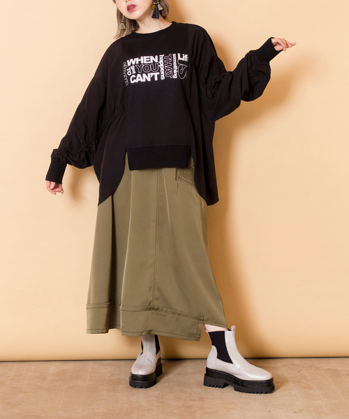 OSMOSIS(オズモーシス)の「【WEB限定アイテム】プリント切替ギャザープルオーバー(スウェット・レディース・ブラック/ライトベージュ/チャコール・ONE SIZE)」の18枚目の写真