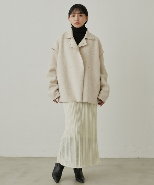 Aunt Marie's（アントマリーズ）の「フェイクスエードボアジャケット / 袖取り外し可能（ムートンコート・レディース・アイボリー/グレー・FREE）」の9枚目の写真