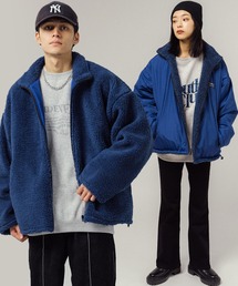 オーバーサイズ スタンドカラー 2Wayリバーシブルボアフリースブルゾン