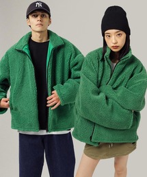 オーバーサイズ スタンドカラー 2Wayリバーシブルボアフリースブルゾン