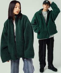 オーバーサイズ スタンドカラー 2Wayリバーシブルボアフリースブルゾン