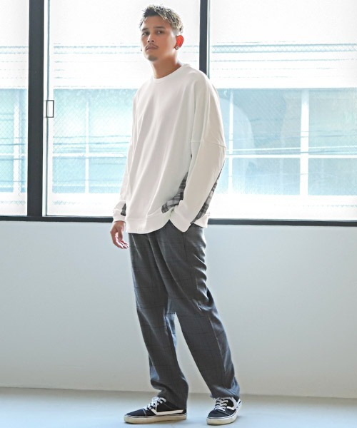 LUXSTYLE（ラグスタイル）の「T/C裏毛チェック柄切替トレーナー（スウェット・メンズ・ブラック/ホワイト・M/L）」の5枚目の写真