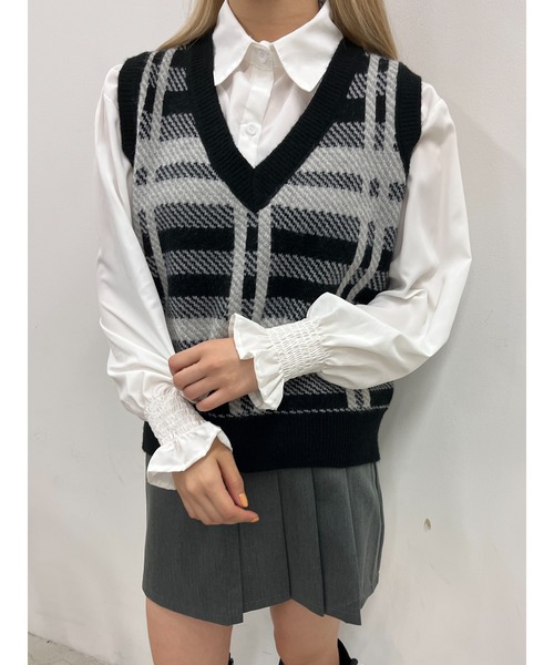 PHILLY（フィリー）の「チェックベストSETシャツ（ベスト・レディース・アイボリー/ブラック・FREE）」の2枚目の写真