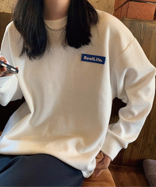 meJane(ミージェーン)の「BIGシルエットワッフルプルオーバー(Tシャツ/カットソー・レディース・ホワイト/ブラック/グレー・FREE)」の1枚目の写真