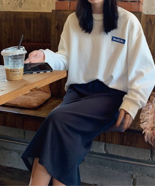meJane(ミージェーン)の「BIGシルエットワッフルプルオーバー(Tシャツ/カットソー・レディース・ホワイト/ブラック/グレー・FREE)」の9枚目の写真