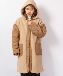 Chumandor フード取外しボア×ひょうたんキルト切替コート