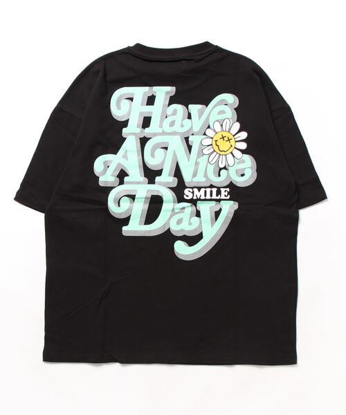 JUGLANS(ユグランス)の「【SMILEY FACE】ロゴフラワースマイルTEE/バックプリントTシャツ/メンズ(Tシャツ/カットソー・メンズ・ブラック/グリーン/ホワイト・M/L)」の4枚目の写真