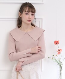couture brooch | 【袖フェイクパールで華やか大人フェミニン】Bigカラーリブニット(ニット/セーター)