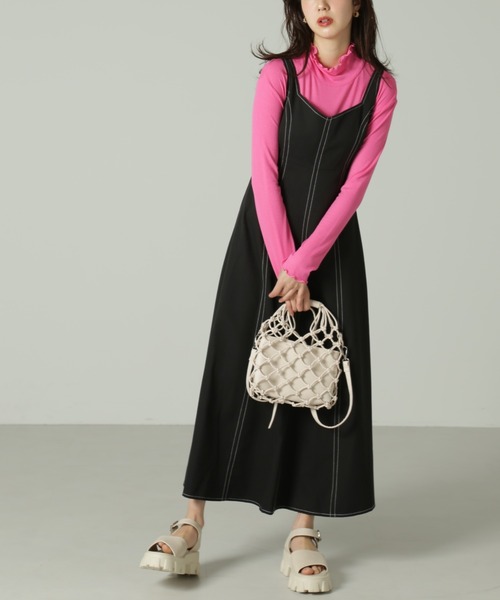 FREE'S MART（フリーズマート）の「【Sシリーズ対応】◆配色ステッチフレアジャンパースカート（ワンピース・レディース・イエロー/ブラック/ベージュ・MEDIUM/X-SMALL/SMALL）」の16枚目の写真