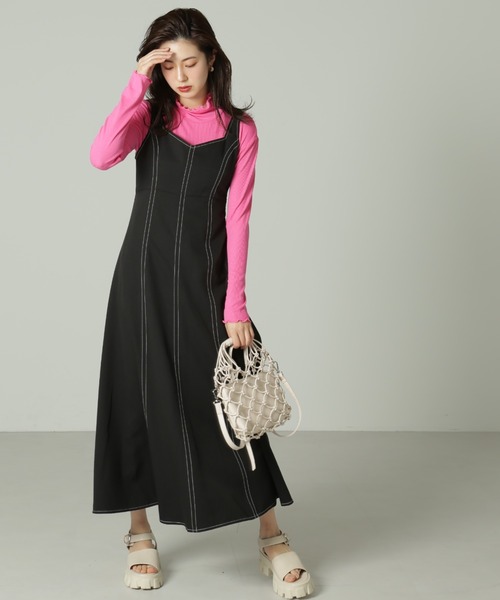 FREE'S MART（フリーズマート）の「【Sシリーズ対応】◆配色ステッチフレアジャンパースカート（ワンピース・レディース・イエロー/ブラック/ベージュ・MEDIUM/X-SMALL/SMALL）」の7枚目の写真