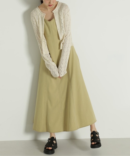 FREE'S MART（フリーズマート）の「【Sシリーズ対応】◆配色ステッチフレアジャンパースカート（ワンピース・レディース・イエロー/ブラック/ベージュ・MEDIUM/X-SMALL/SMALL）」の5枚目の写真