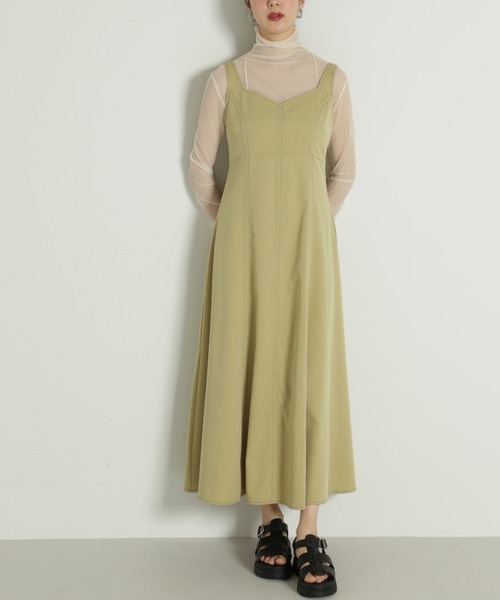 FREE'S MART（フリーズマート）の「【Sシリーズ対応】◆配色ステッチフレアジャンパースカート（ワンピース・レディース・イエロー/ブラック/ベージュ・MEDIUM/X-SMALL/SMALL）」の15枚目の写真