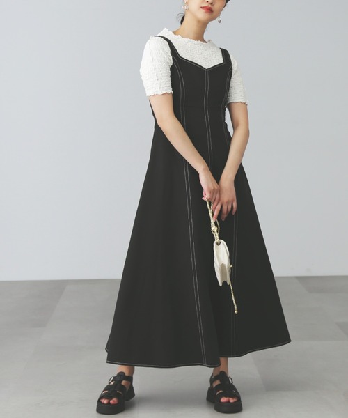 FREE'S MART（フリーズマート）の「【Sシリーズ対応】◆配色ステッチフレアジャンパースカート（ワンピース・レディース・イエロー/ブラック/ベージュ・MEDIUM/X-SMALL/SMALL）」の22枚目の写真