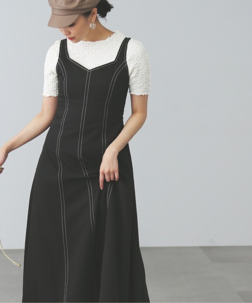 FREE'S MART（フリーズマート）の「【Sシリーズ対応】◆配色ステッチフレアジャンパースカート（ワンピース・レディース・イエロー/ブラック/ベージュ・MEDIUM/X-SMALL/SMALL）」の19枚目の写真