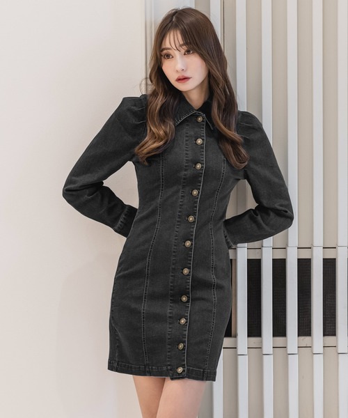 Julia Boutique（ジュリアブティック）の「デニムミニ丈タイトワンピース/23009（ワンピース・レディース・ブラック/ネイビー・ONE）」の3枚目の写真