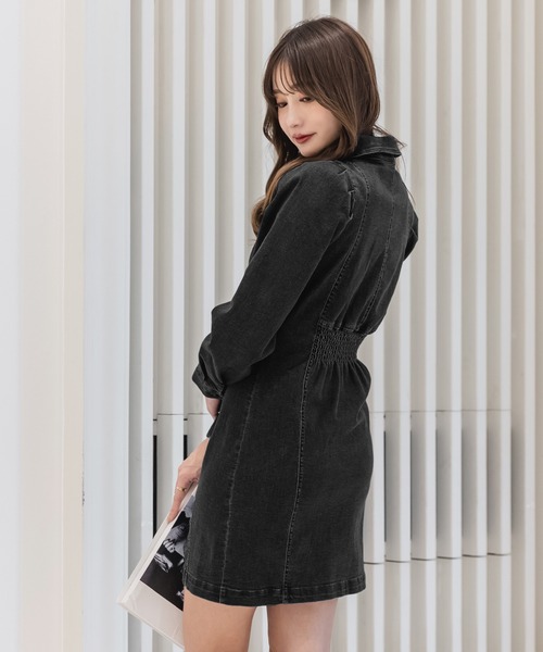 Julia Boutique（ジュリアブティック）の「デニムミニ丈タイトワンピース/23009（ワンピース・レディース・ブラック/ネイビー・ONE）」の5枚目の写真