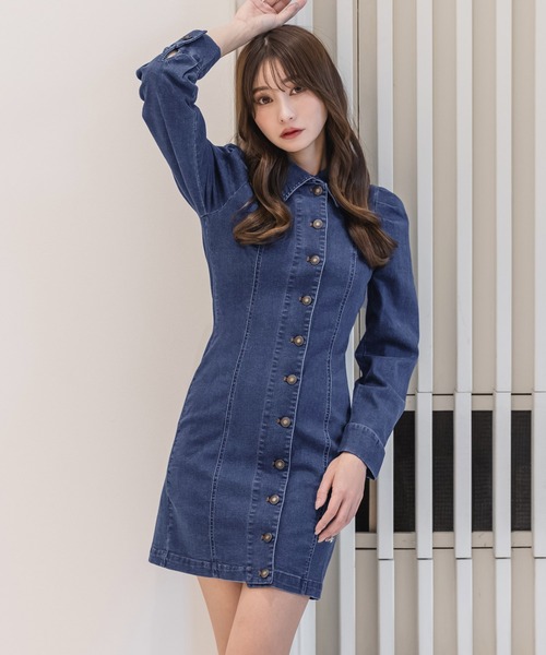 Julia Boutique（ジュリアブティック）の「デニムミニ丈タイトワンピース/23009（ワンピース・レディース・ブラック/ネイビー・ONE）」の6枚目の写真