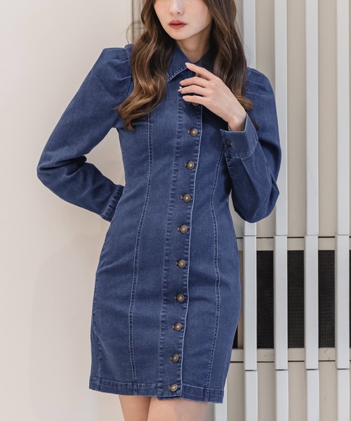 Julia Boutique（ジュリアブティック）の「デニムミニ丈タイトワンピース/23009（ワンピース・レディース・ブラック/ネイビー・ONE）」の8枚目の写真