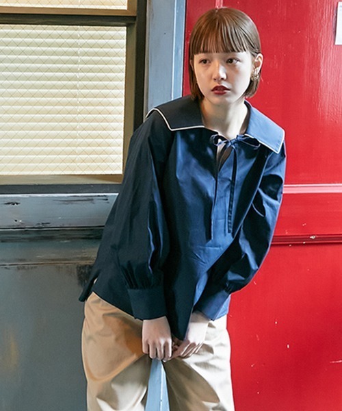Le temps riche（ルタンリッシュ）の「【販売終了】セーラーカラーリボンブラウス　＜Le temps riche＞（シャツ/ブラウス・レディース・ネイビー/ブルー・L/S/M/LL）」の3枚目の写真