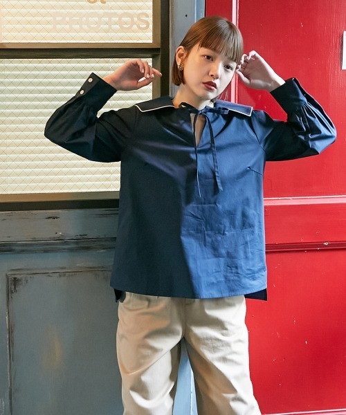 Le temps riche（ルタンリッシュ）の「【販売終了】セーラーカラーリボンブラウス　＜Le temps riche＞（シャツ/ブラウス・レディース・ネイビー/ブルー・L/S/M/LL）」の5枚目の写真