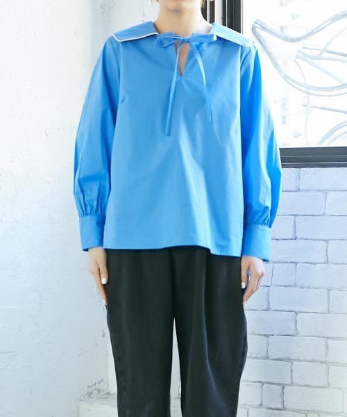 Le temps riche（ルタンリッシュ）の「【販売終了】セーラーカラーリボンブラウス　＜Le temps riche＞（シャツ/ブラウス・レディース・ネイビー/ブルー・L/S/M/LL）」の9枚目の写真