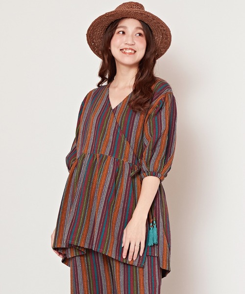 チャイハネ(チャイハネ)の「【チャイハネ】ビンナカシュクールトップス カーディガン2WAY(カーディガン/ボレロ・レディース・オレンジ/ブラウン/ブラック・FREE)」の2枚目の写真