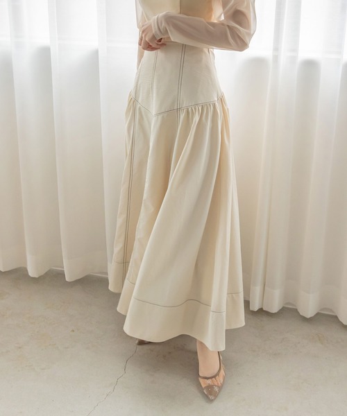 RANDA（ランダ）の「ステッチデザインギャザースカート（スカート・レディース・ブラック/ブラウン/クリーム・0/1）」の3枚目の写真