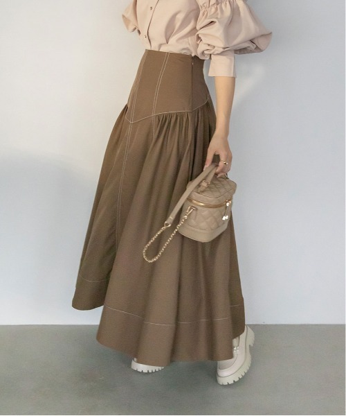RANDA（ランダ）の「ステッチデザインギャザースカート（スカート・レディース・ブラック/ブラウン/クリーム・0/1）」の9枚目の写真