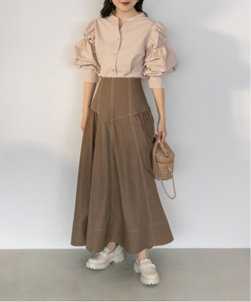 RANDA（ランダ）の「ステッチデザインギャザースカート（スカート・レディース・ブラック/ブラウン/クリーム・0/1）」の10枚目の写真