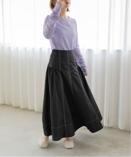 RANDA（ランダ）の「ステッチデザインギャザースカート（スカート・レディース・ブラック/ブラウン/クリーム・0/1）」の7枚目の写真