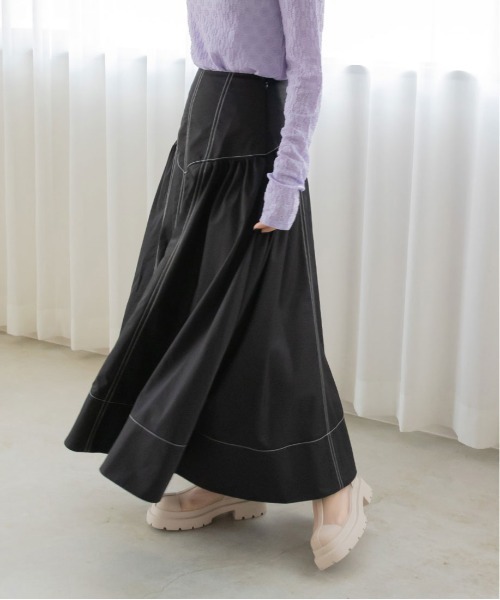 RANDA（ランダ）の「ステッチデザインギャザースカート（スカート・レディース・ブラック/ブラウン/クリーム・0/1）」の5枚目の写真