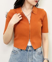 INGNI | 襟付フロントジップ半袖ニットカーディガン(カーディガン/ボレロ)