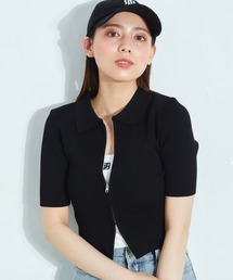 INGNI | 襟付フロントジップ半袖ニットカーディガン(カーディガン/ボレロ)