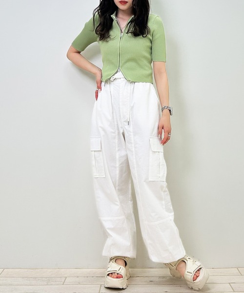 INGNI（イング）の「襟付フロントジップ半袖ニットカーディガン（カーディガン/ボレロ・レディース・オフホワイト/ブラック/グリーン/ブルー/オレンジ・M）」の22枚目の写真